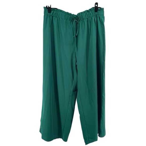 Emerald Green Pull-On Paperbag Waist Wide Leg Pants 4XL High Rise Lightweight - Picture 1 of 10